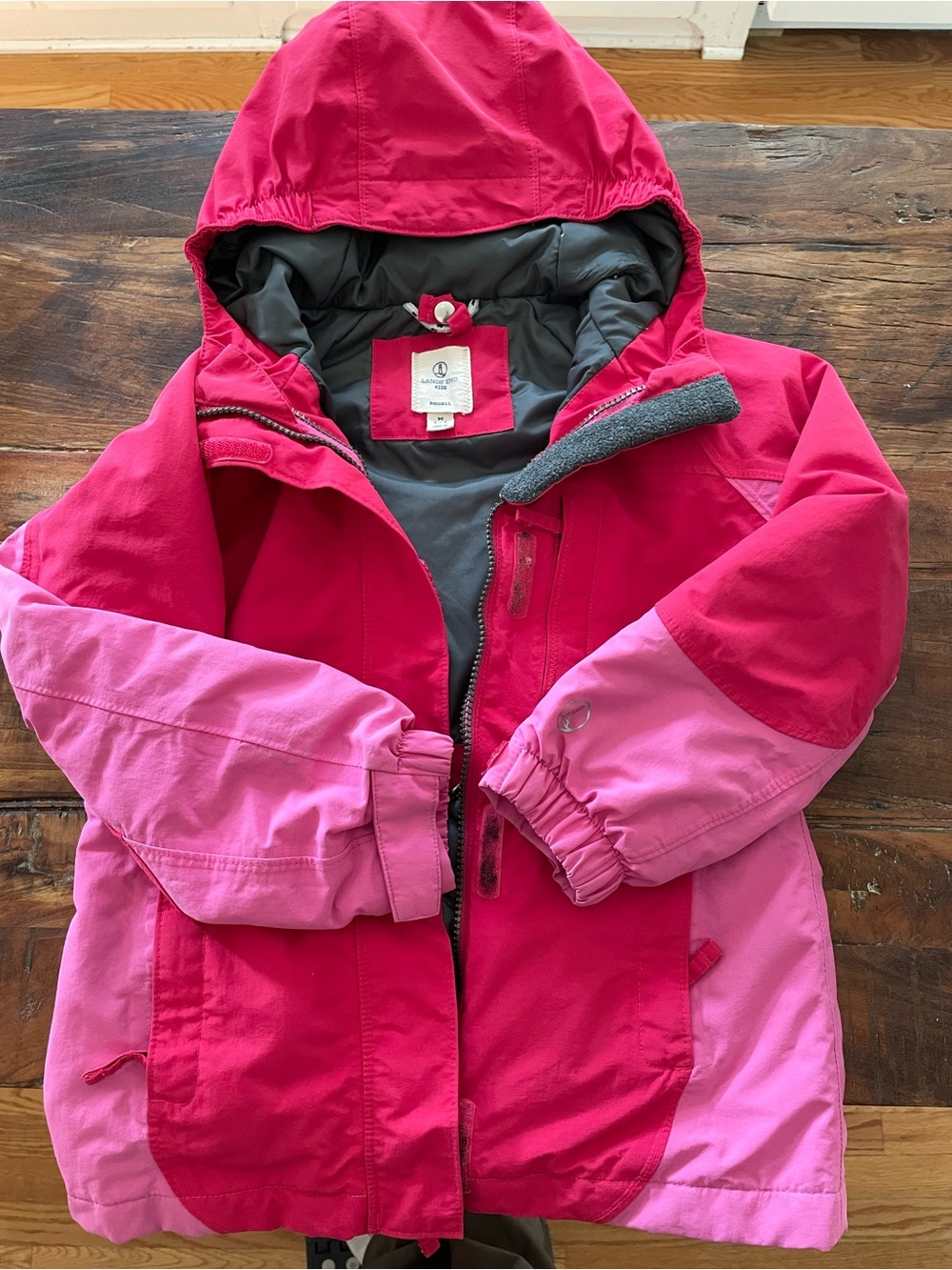 Lands' End Two-Tone Pink Hooded Puffer Jacket